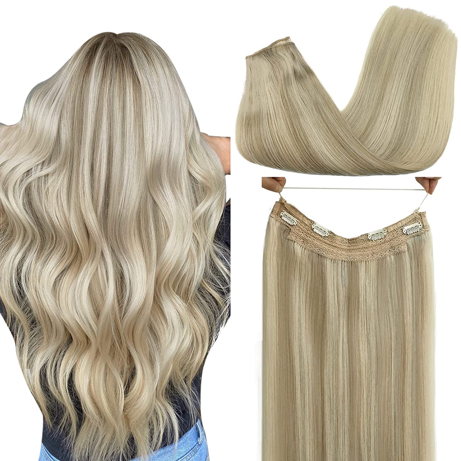 Drawstring Wrap Clip-in Blonde Straight Ponytails Clip in Hair Extension Double drawn