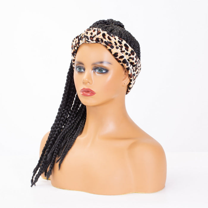 Hot Sexy Kinky Long Curly Braid Black Wig with Leopard Headband