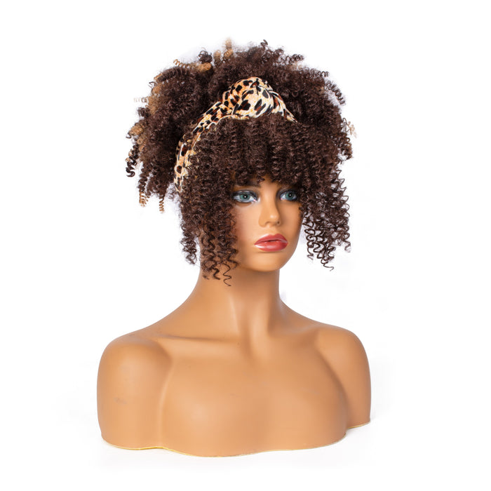 Hot Sexy Kinky Curly Mixed Brown Wigs with Leopard Headband