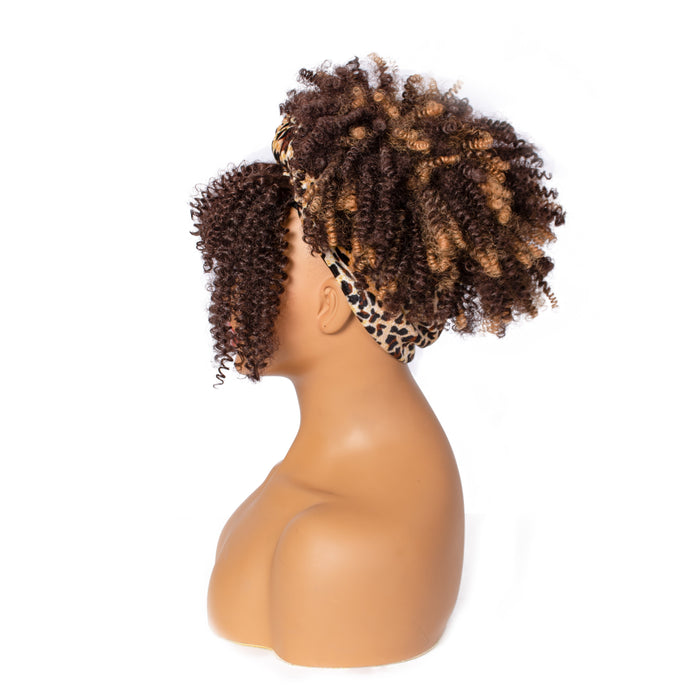 Hot Sexy Kinky Curly Mixed Brown Wigs with Leopard Headband