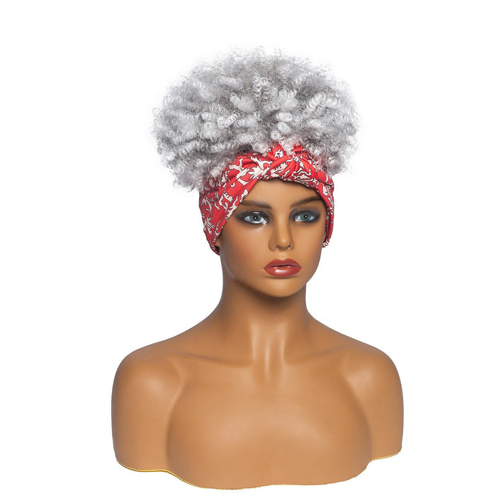 Hot Sexy Kinky Silver Grey Curly Wig with Red Headband