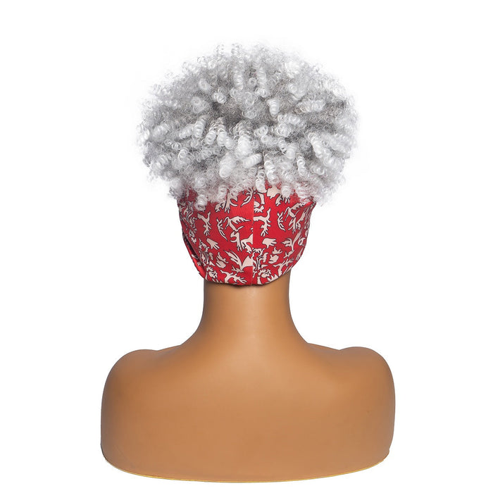 Hot Sexy Kinky Silver Grey Curly Wig with Red Headband