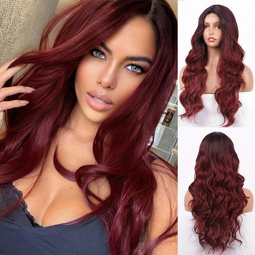 Ombre Red Long Body Wavy Natural Mini Lace Front Wigs