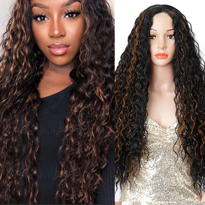 Long Curl Wig Natural Middle Point Heat Resistant Mini Lace Front Wigs