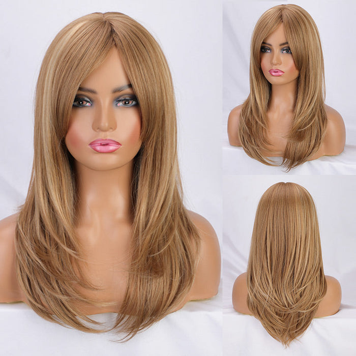 Ins Hot Ombre Blonde Wig with Bangs Long Curly Wig