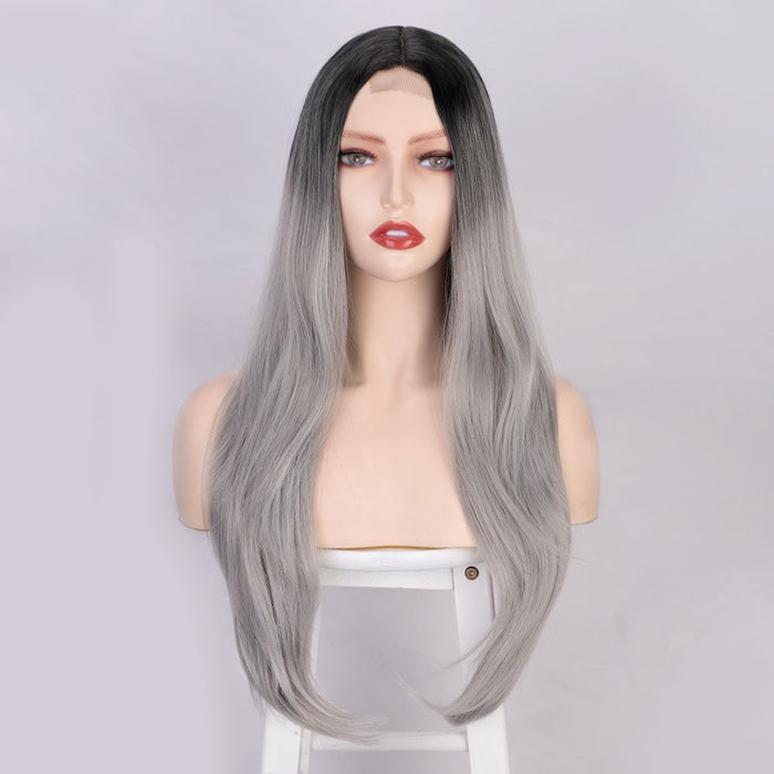 Ins Hot Long Wavy Mini Lace Front Gray Wigs