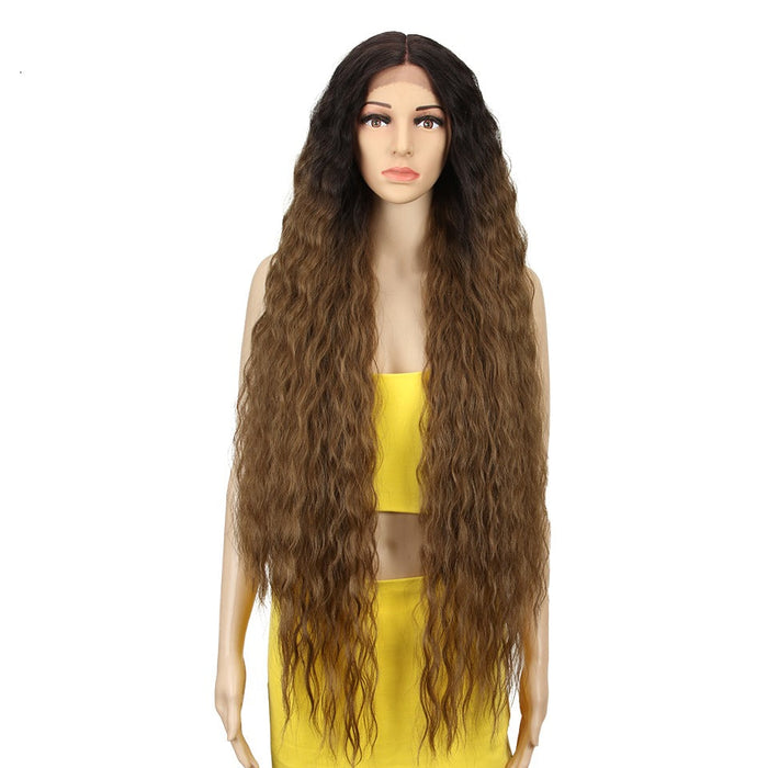 Front lace Half Hand Tied Long Wavy Human Hair Wigs