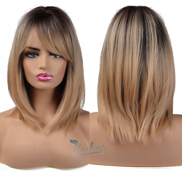 Heat Resistant Synthetic Human Hir Wigs with Bangs