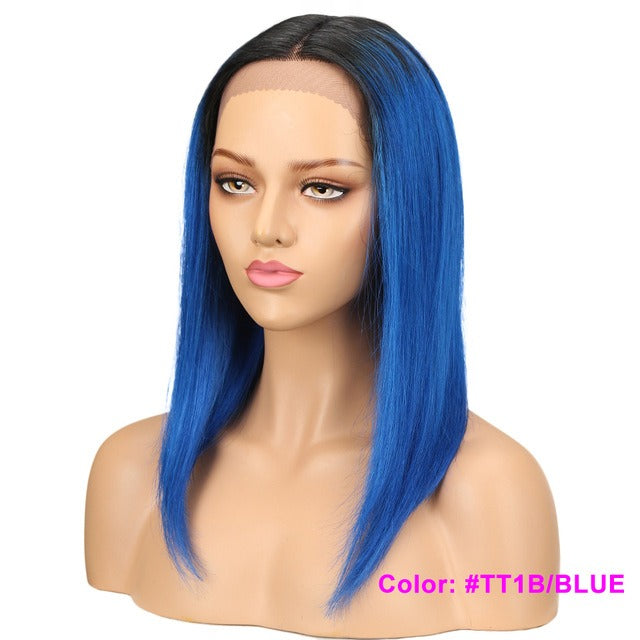 Front Lace Long Straight Human  Hair Wigs for Black Woman