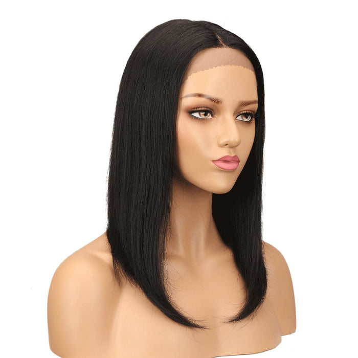 Front Lace Long Straight Human  Hair Wigs for Black Woman