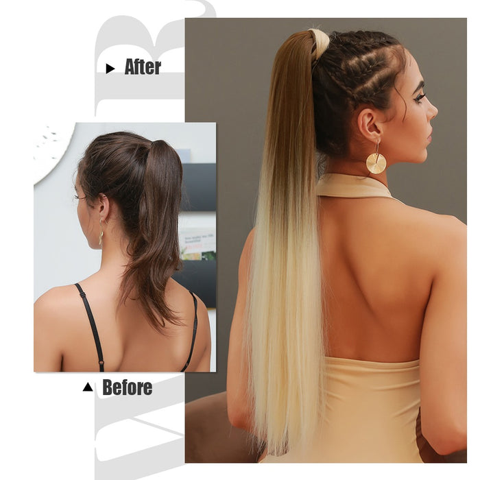 Long Straight Hair Synthetic Ponytail Gradient Ponytail Wig Hair drawstring ponytail for black women