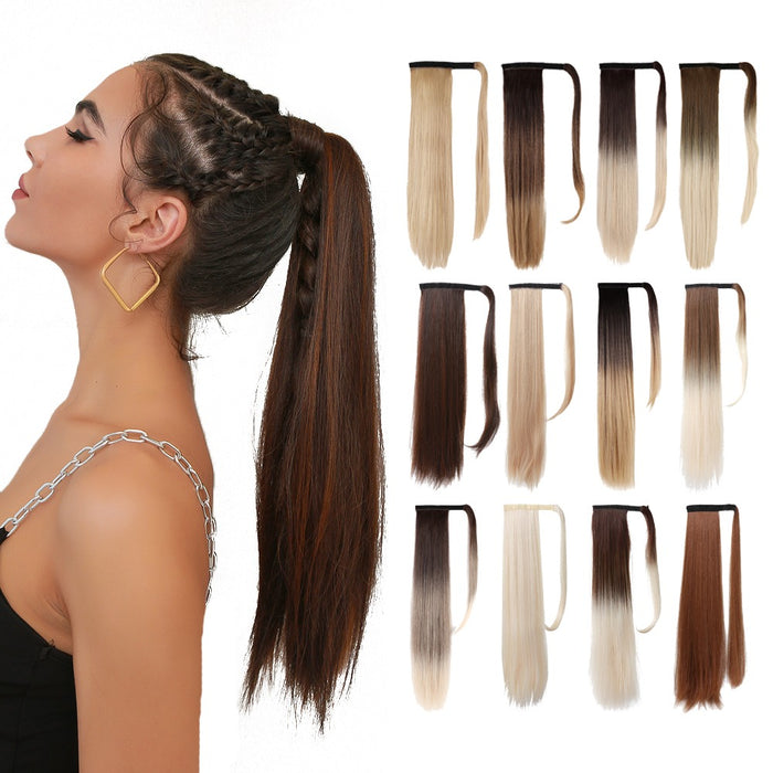 Long Straight Ponytail Gradient Ponytail Wig Clip in Ponytail Hair Extensions