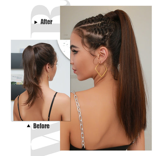 Long Straight Ponytail Gradient Ponytail Wig Clip in Ponytail Hair Extensions