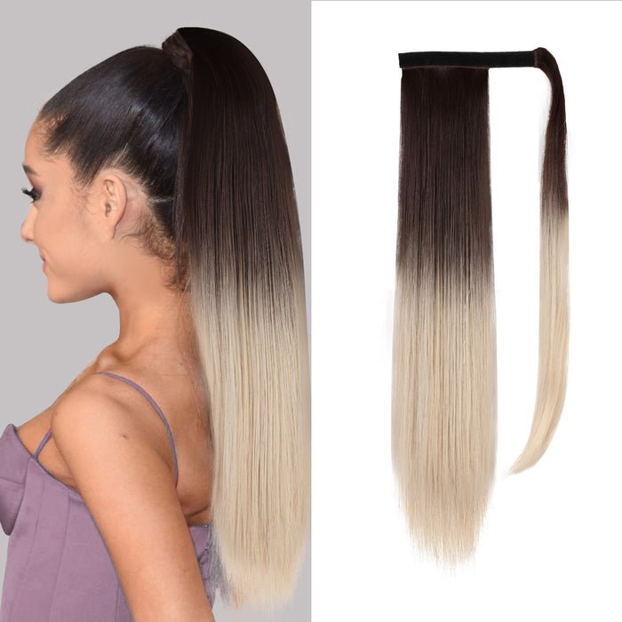 Long Straight Ponytail Gradient Ponytail Wig Clip in Ponytail Hair Extensions