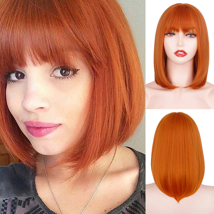 Ins Hot White Short Bob With Flat Bangs Wigs