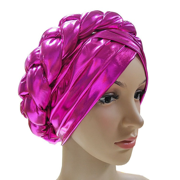 African Bright Braid Shiny Three Dimensional Sponge Turban Head Wraps Hat For Women