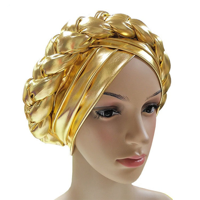 African Bright Braid Shiny Three Dimensional Sponge Turban Head Wraps Hat For Women