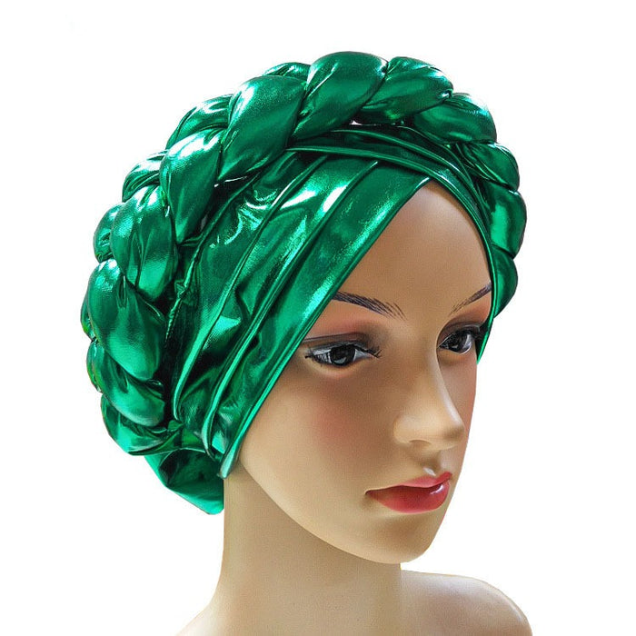 African Bright Braid Shiny Three Dimensional Sponge Turban Head Wraps Hat For Women