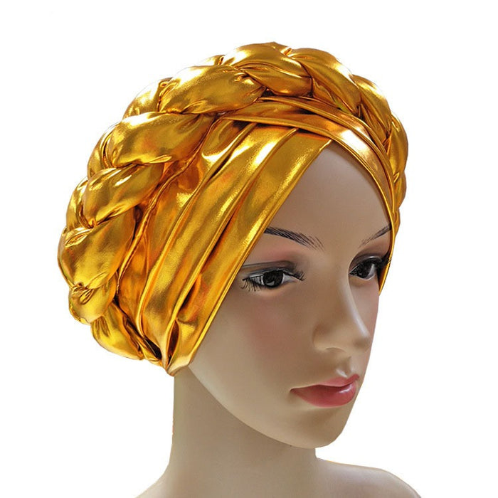 African Bright Braid Shiny Three Dimensional Sponge Turban Head Wraps Hat For Women