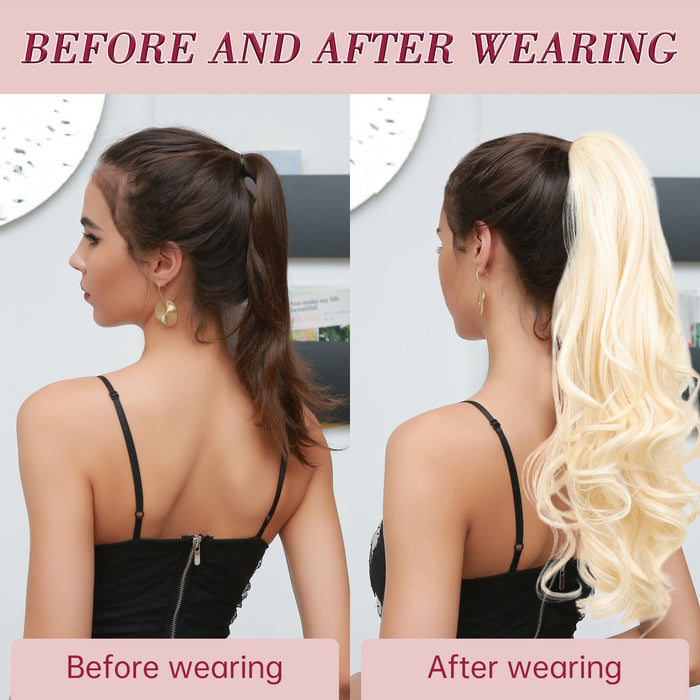 Ash Blonde Ponytail Extension Claw Clip Long Wavy Curly Hair Extension