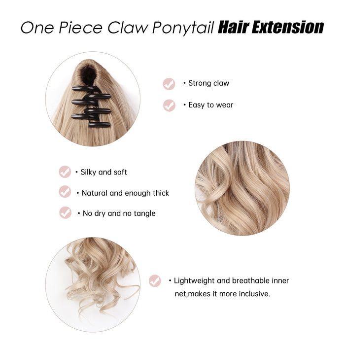 Ash Blonde Ponytail Extension Claw Clip 135g 18inch Long Wavy Curly Hair Extension