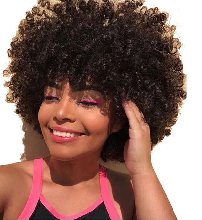 Cheap Popular Glueless Remy Curly Women's Afro Kinky Human Hair Wig