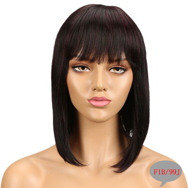 Straight Hair with Bangs Human Hair Wigs