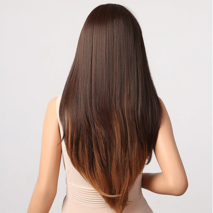 Layered Synthetic Long Straight Human Hir Wigs with Side Part Bangs