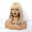 Medium Straight Synthetic Gold Dyed Blue Bangs Human Hair Wig