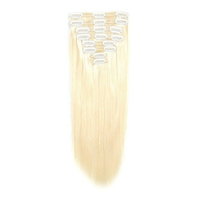 Blond human hair silky straight virgin human hair extensions clip in cheap