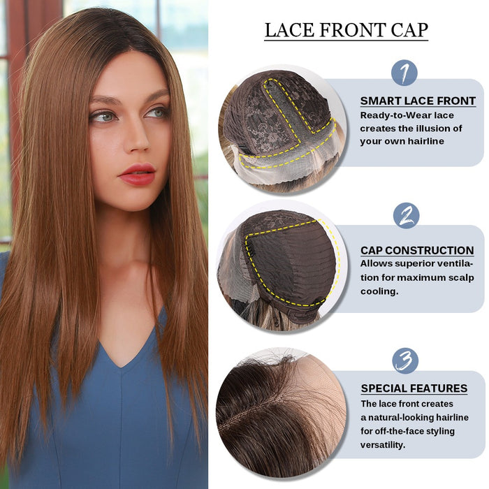 Brown Lace Front Synthetic Wigs Long Natural Straight with Baby Hair Lace Wigs High Density Heat Resistant Fiber Wigs