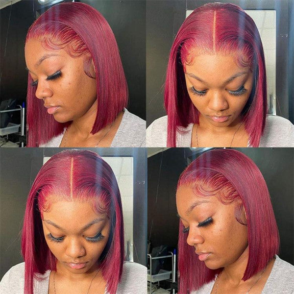 Bob Wigs Red Blunt Cut Bob Human Hair Wig