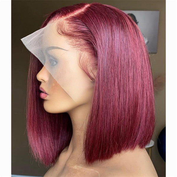 Bob Wigs Red Blunt Cut Bob Human Hair Wig