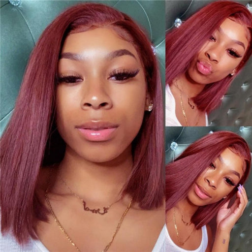 Bob Wigs Red Blunt Cut Bob Human Hair Wig