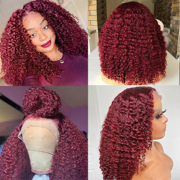 Short Curly Hair Wigs Burgundy Red Curly Wig 5X5 Lace Closure Wig