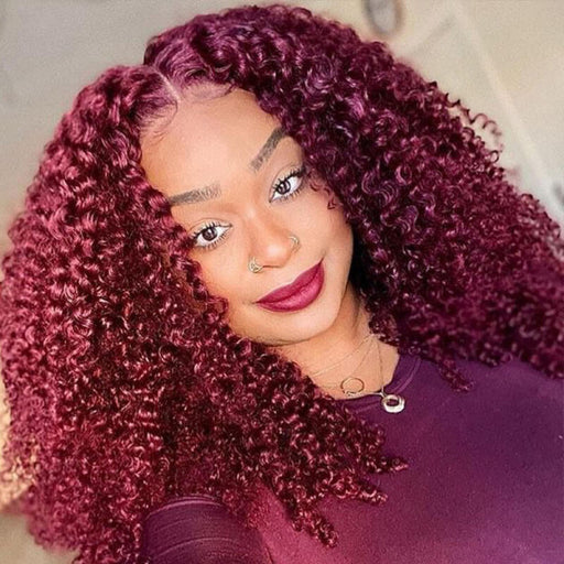 Short Curly Hair Wigs Burgundy Red Curly Wig 5X5 Lace Closure Wig