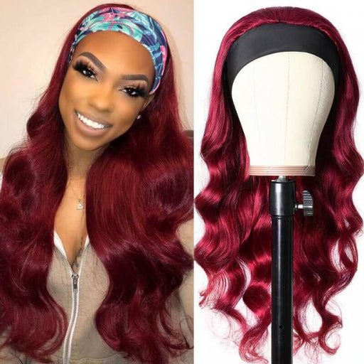 Burgundy Headband Wigs Human Hair Wigs With Hair Headbands