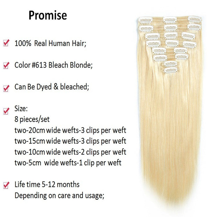 High quality virgin straight human hair clip in extensions