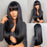 Silky Straight Heat Resistant Fiber Synthetic Human Hair Wigs with Bangs