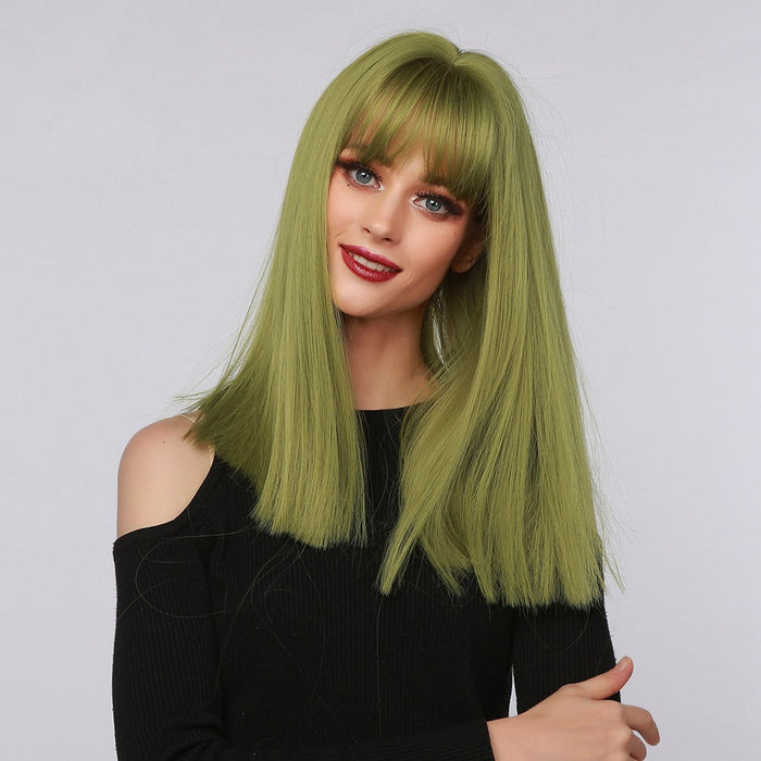 Medium Straight Synthetic Cosplay  Human Hair Wig