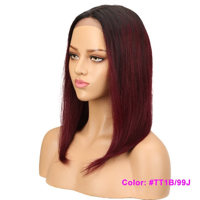 Front Lace Long Straight Human  Hair Wigs for Black Woman