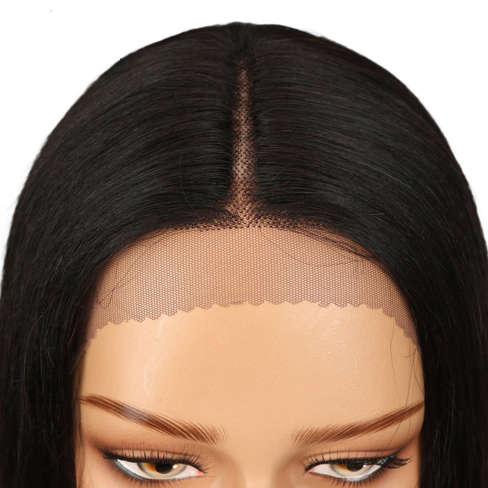 Front Lace Long Straight Human  Hair Wigs for Black Woman