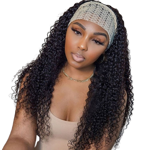 Women Natural Bang Deep Wave Wig Human Hair,100% Woman Hair Wig Headband