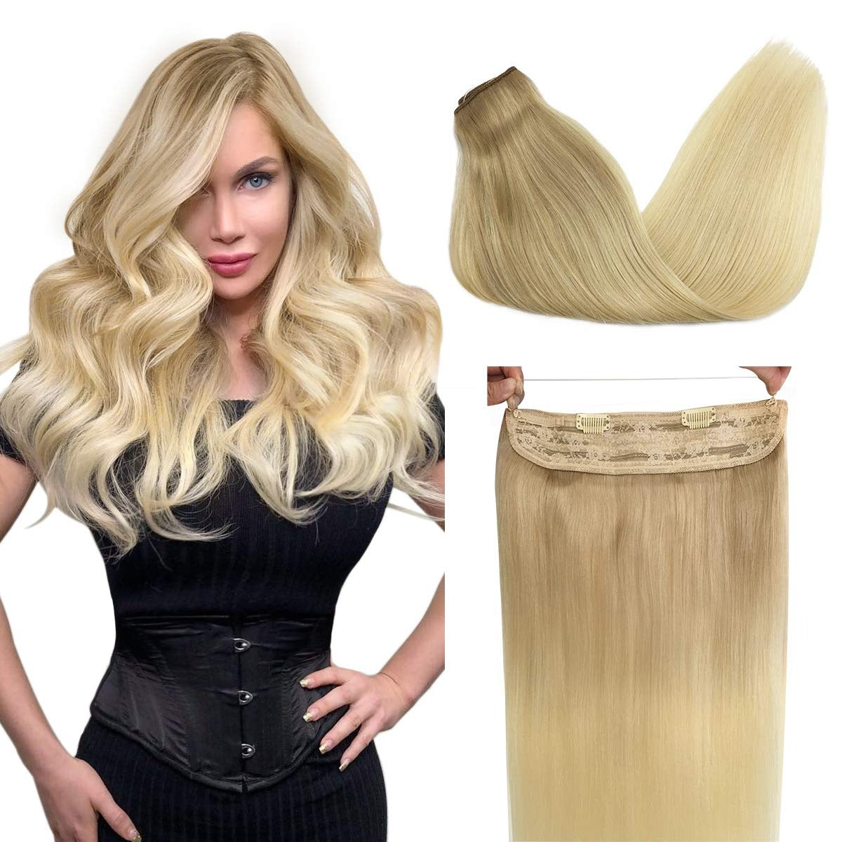 Hair extensions hair one piece invisible wire Halo human hair extensions