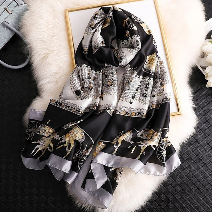 New Spring Beach Hijab Shawls Wraps Female Foulard Designer Printed Luxury Silk Scarf