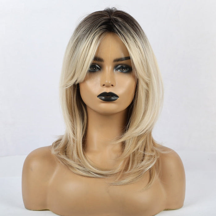 Medium Straight Synthetic with Bangs Soft Layered Human Hair Wig