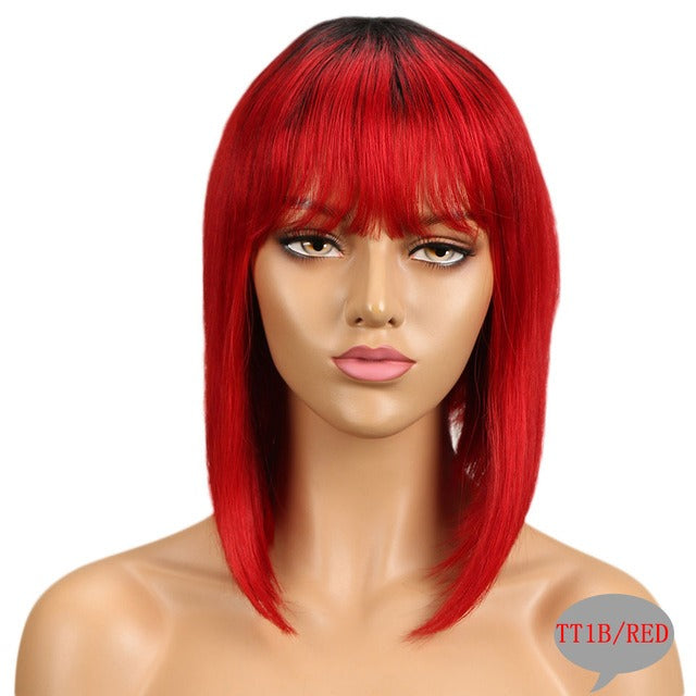 Straight Hair with Bangs Human Hair Wigs