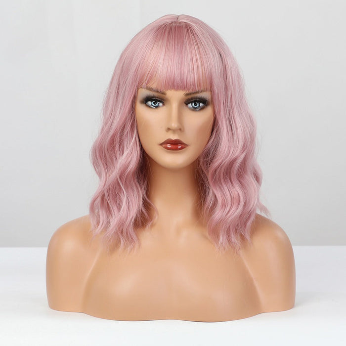 Short Curly Light Pink Heat Resistant Fiber Human Hair Wig