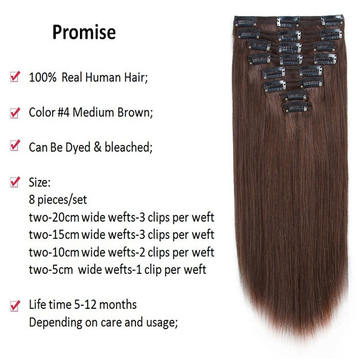 Dark brown highlights straight hair extensions for volume