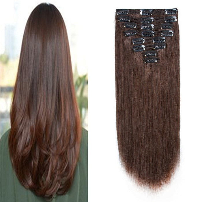 Dark brown highlights straight hair extensions for volume